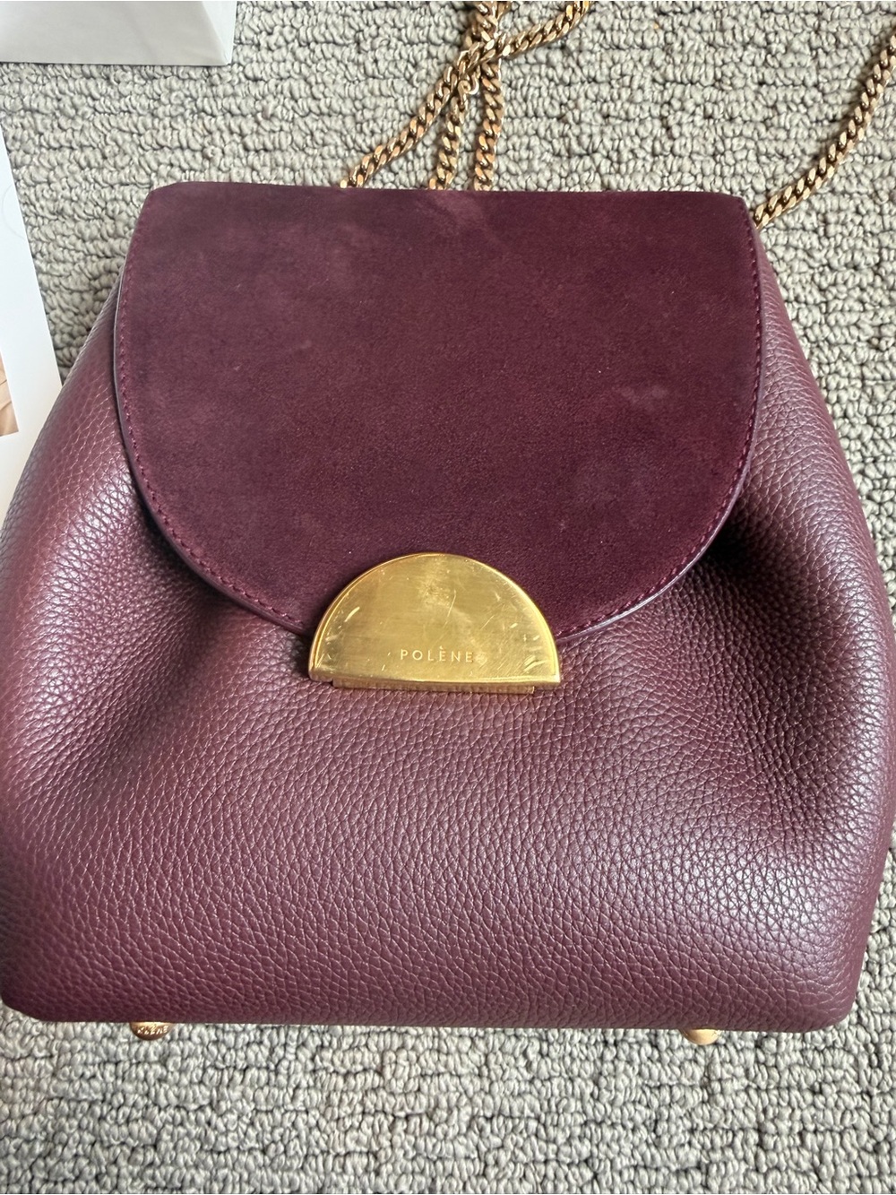 Polène Crossbody Bag in Burgundy and Gold - Picture 2 of 11